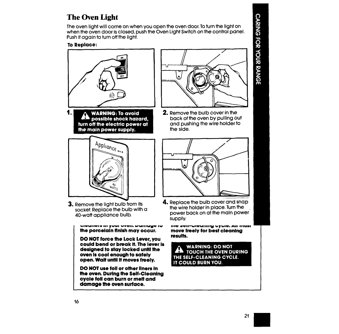 Whirlpool RS670PXV, RS6700XV manual Oven Light 