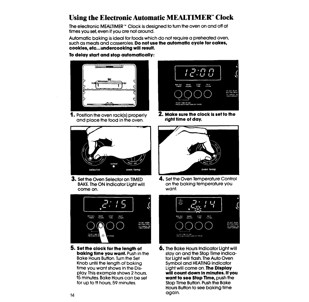 Whirlpool RS675PW manual Using the Electronic Automatic MEALTIMER’ Clock 