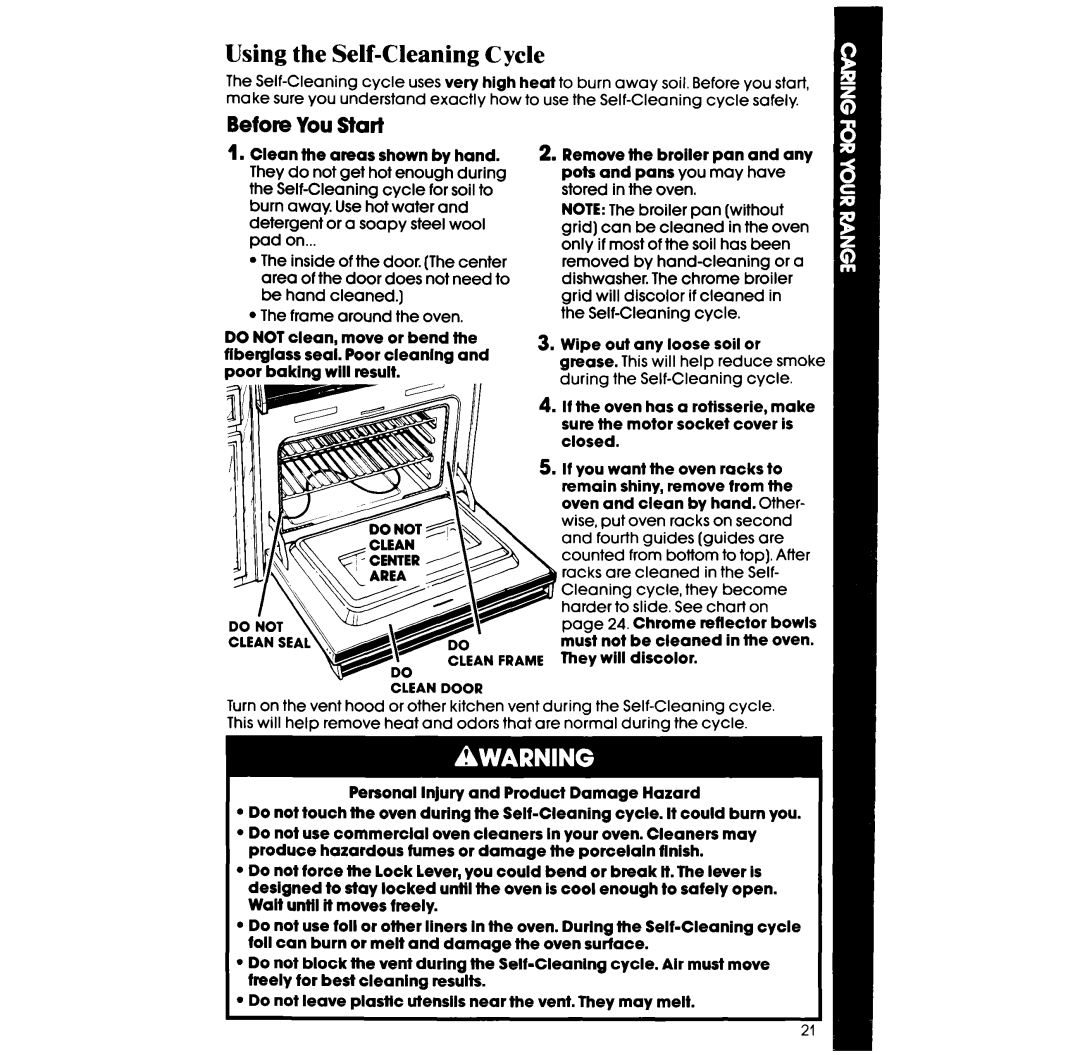 Whirlpool RS675PW manual Using the Self-Cleaning Cycle, Before You Start 