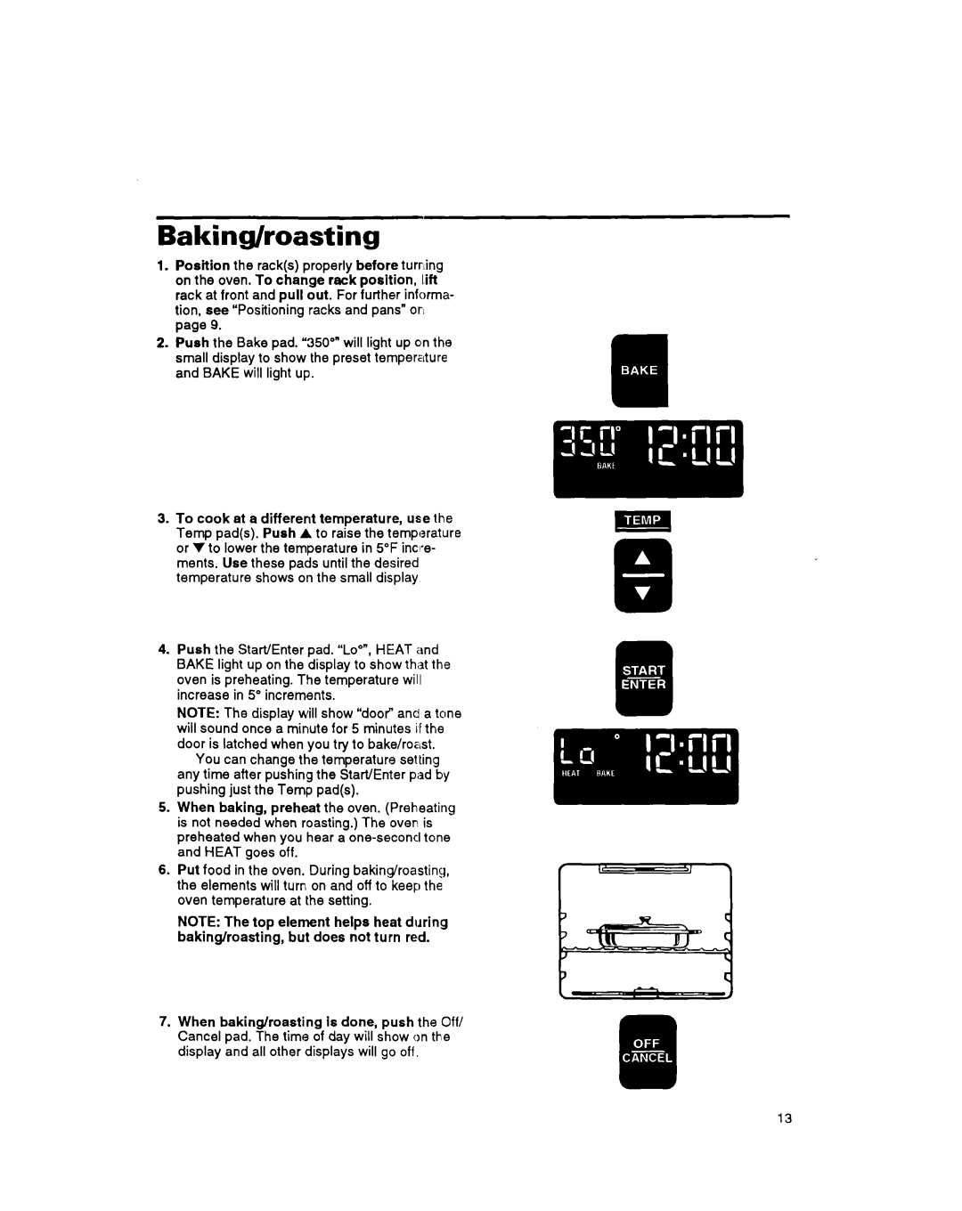 Whirlpool RS6755XB, RS675PXB warranty Baking/roasting 