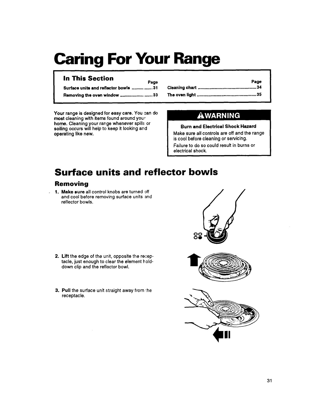 Whirlpool RS6755XB, RS675PXB warranty Surface units and reflector bowls, Removing 