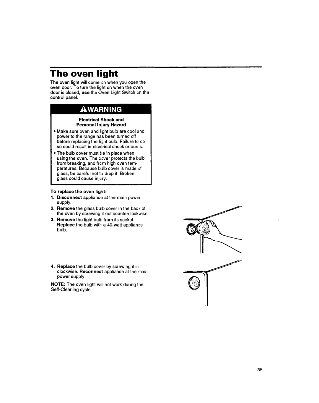 Whirlpool RS6755XB, RS675PXB warranty Oven light 