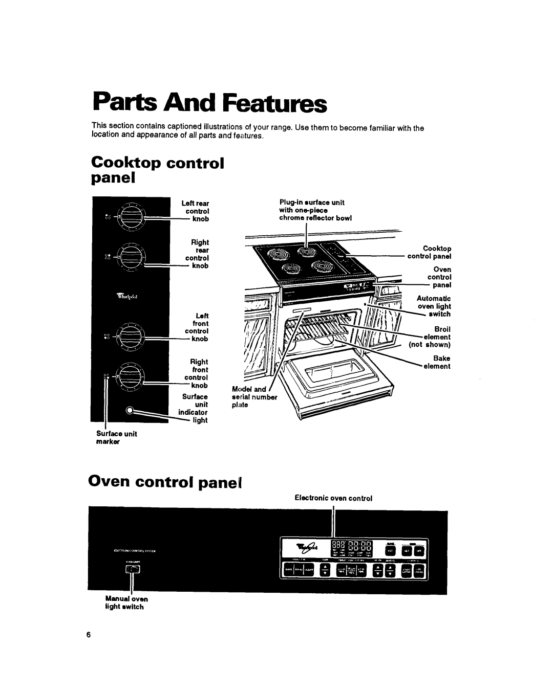 Whirlpool RS675PXB, RS6755XB warranty Cook-top control panel, Oven control panel 