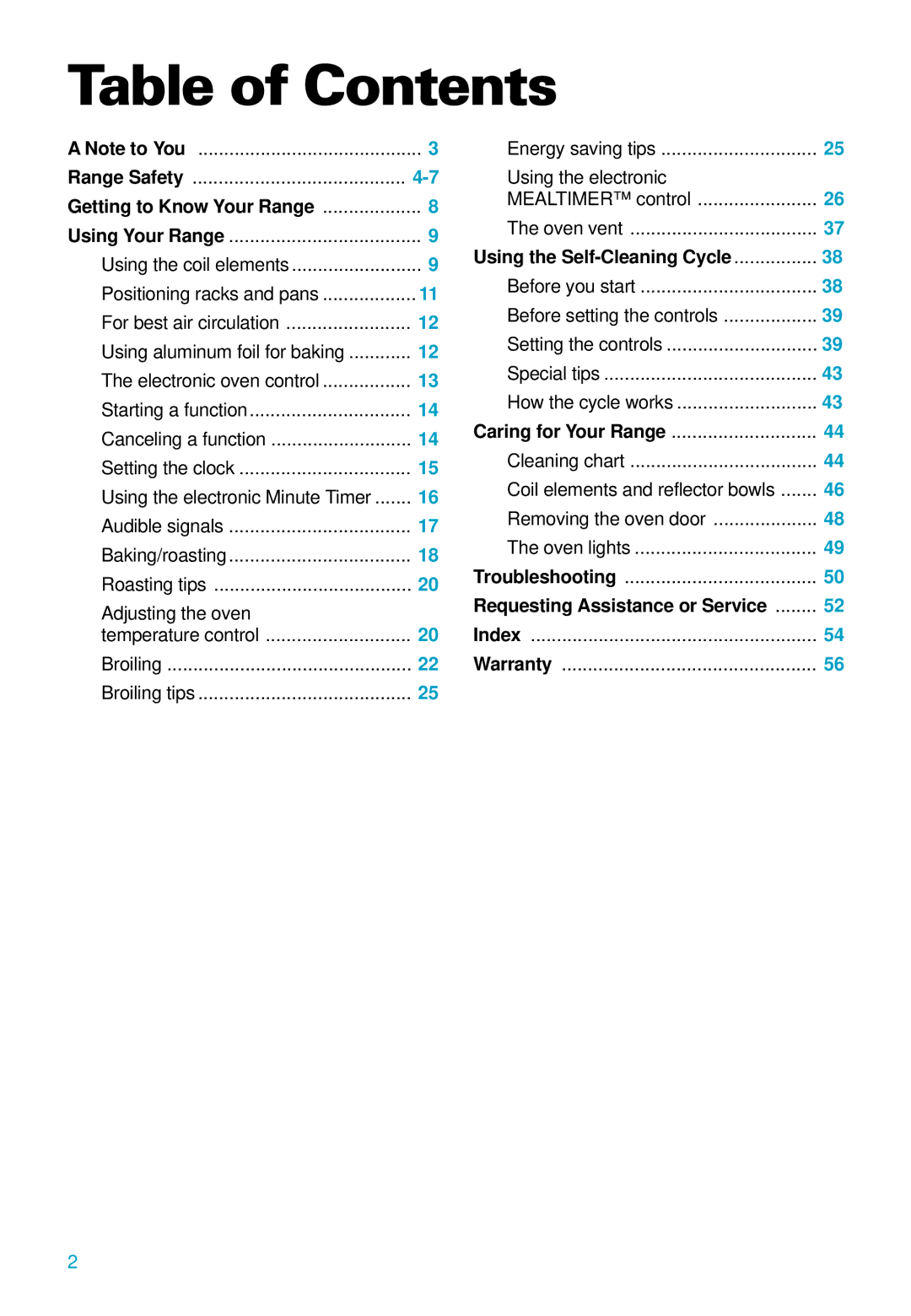 Whirlpool RS675PXE warranty Table of Contents 