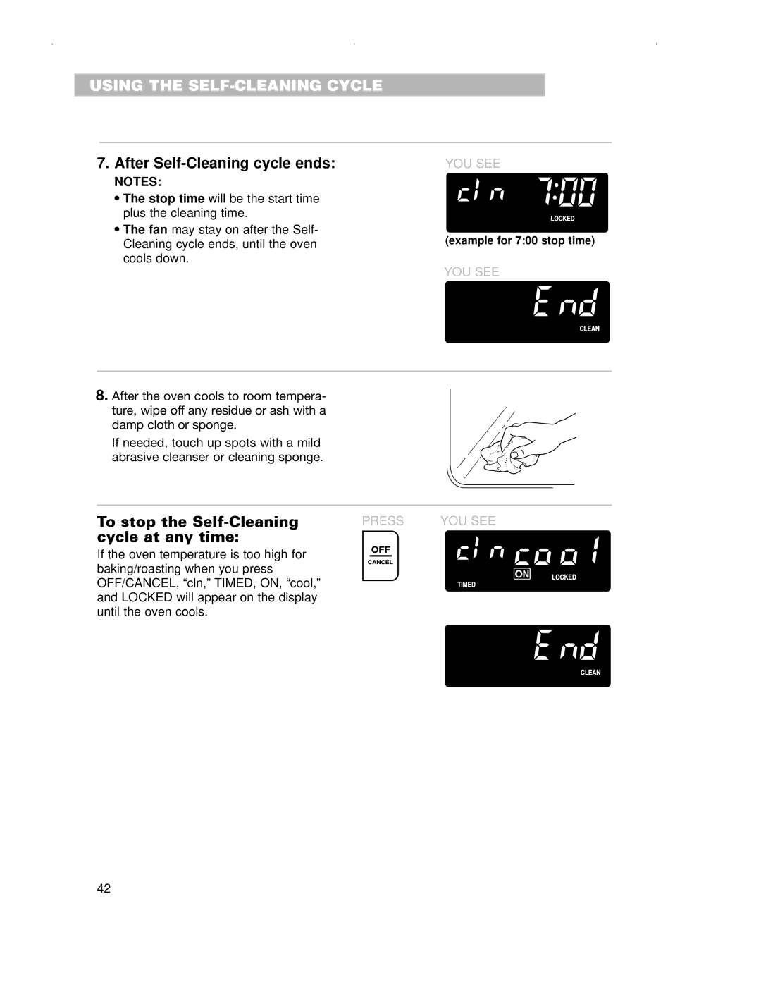 Whirlpool RS675PXG To stop the Self-Cleaning cycle at any time, Stop time will be the start time Plus the cleaning time 