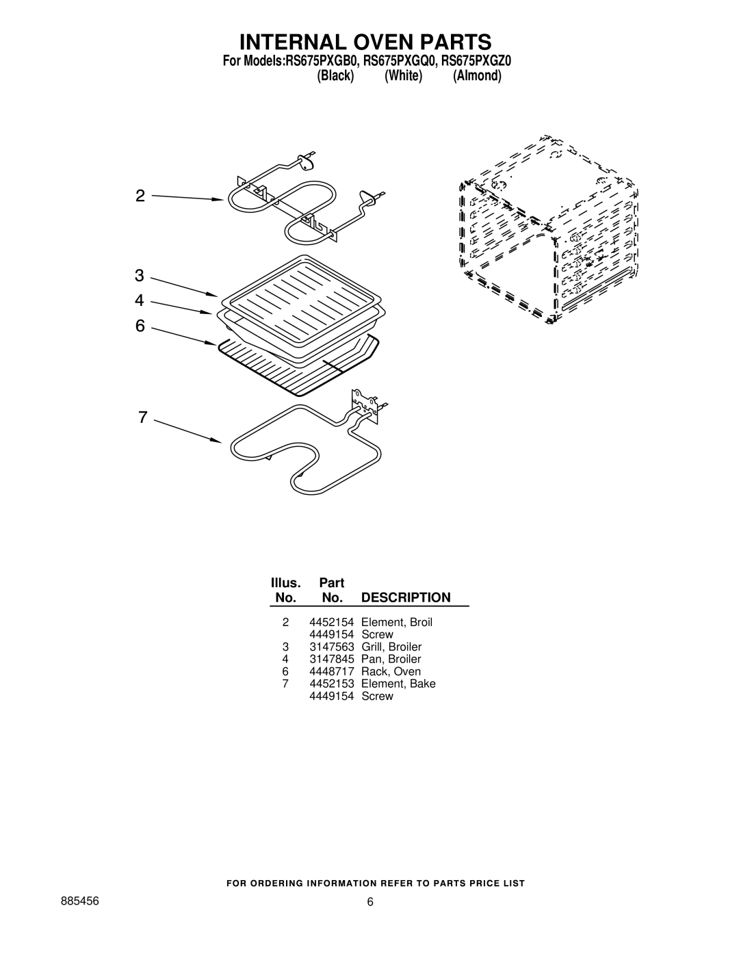 Whirlpool RS675PXGQ0, RS675PXGB0, RS675PXGZ0 manual Internal Oven Parts 