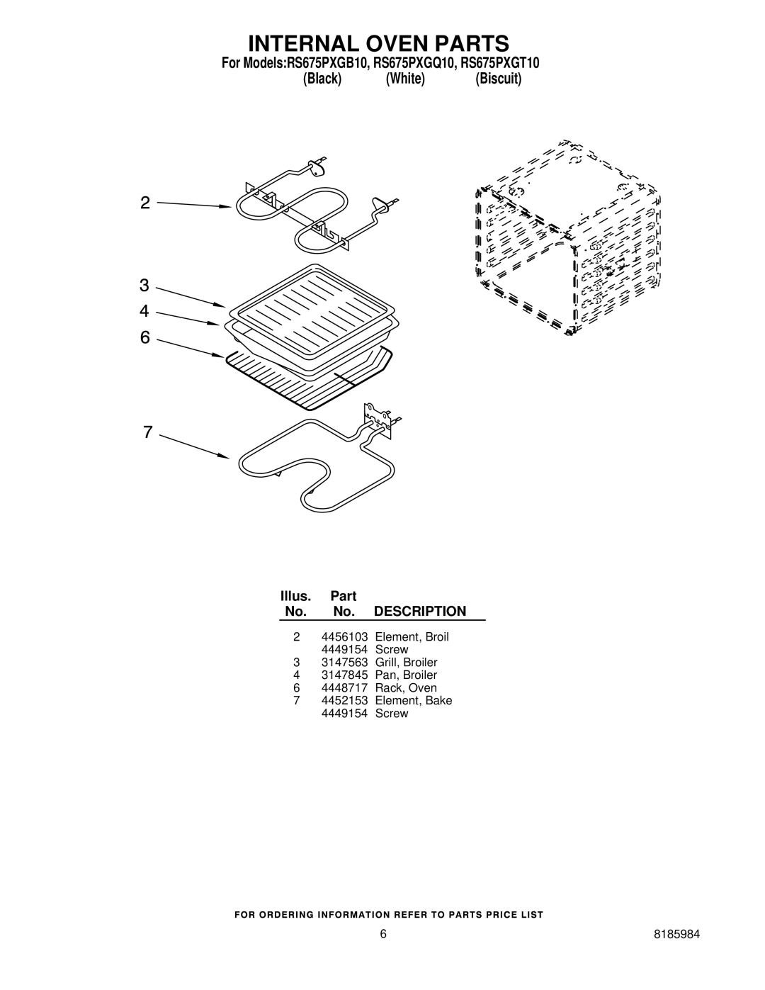 Whirlpool RS675PXGQ10, RS675PXGB10, RS675PXGT10 manual Internal Oven Parts 