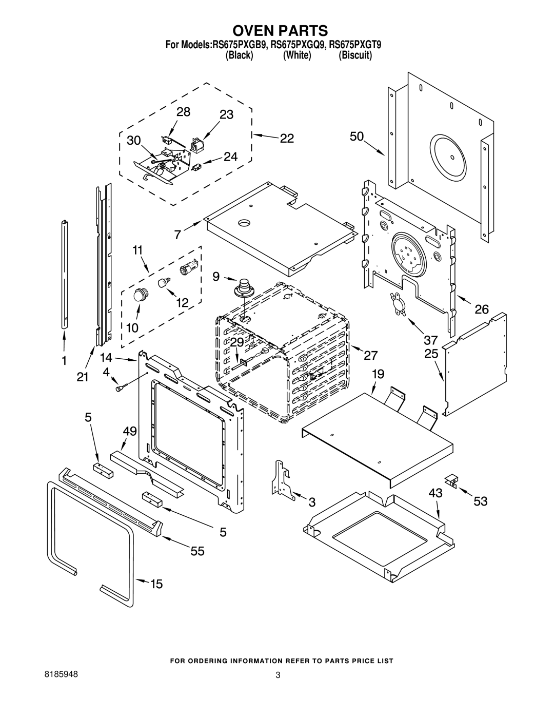 Whirlpool RS675PXGQ9, RS675PXGT9, RS675PXGB9 manual Oven Parts 