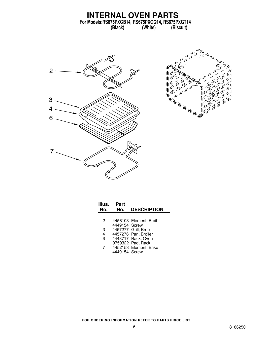 Whirlpool RS675PXGT14, RS675PXGQ14, RS675PXGB14 manual Internal Oven Parts 