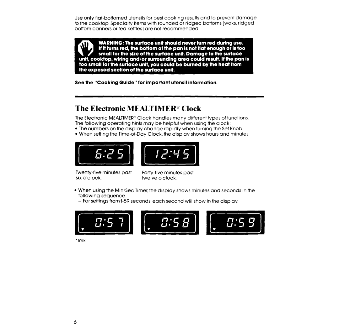 Whirlpool RS675PXK manual Electronic Mealtimer Clock 