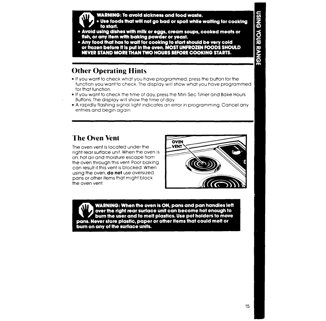 Whirlpool RS675PXK manual Other Operating Hints, The Oven Vent 