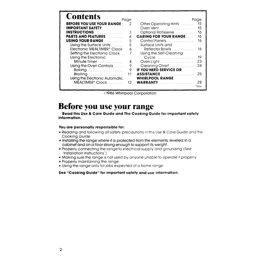 Whirlpool RS675PXK manual Contents, Before you use your range 