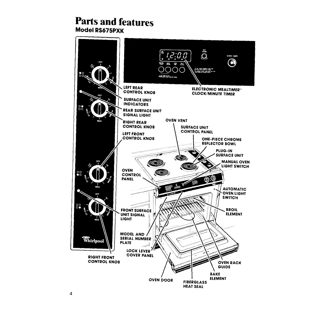 Whirlpool manual Parts and features, Model RS675PXK 