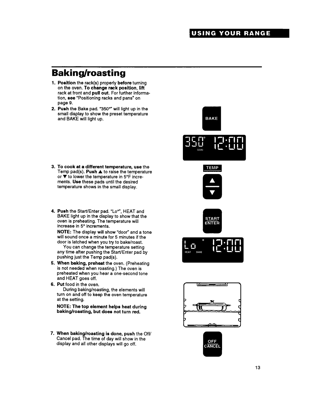 Whirlpool RS6755XY, RS675PXY manual Baking/roasting 