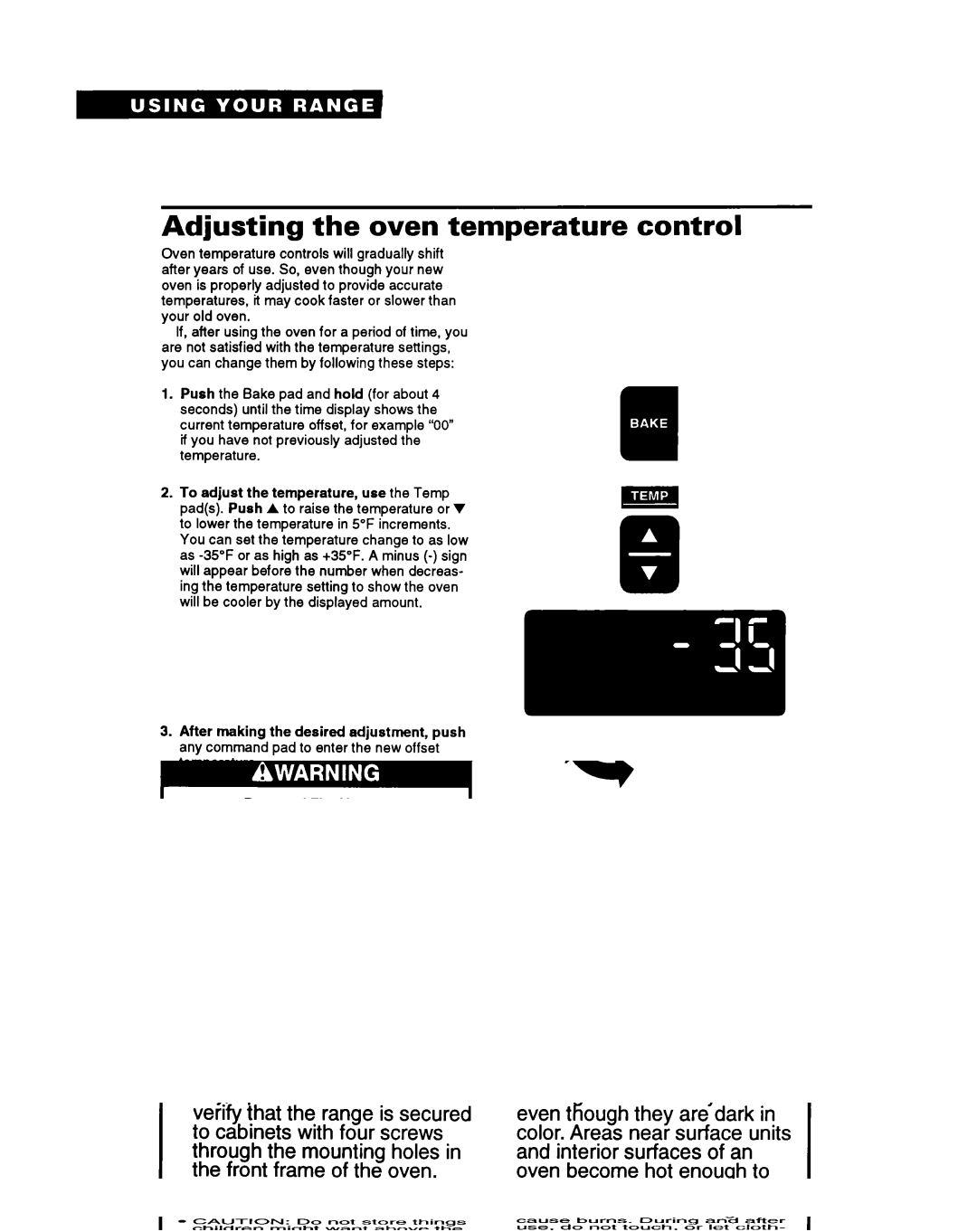 Whirlpool RS675PXY, RS6755XY manual Adjusting the oven temperature control 