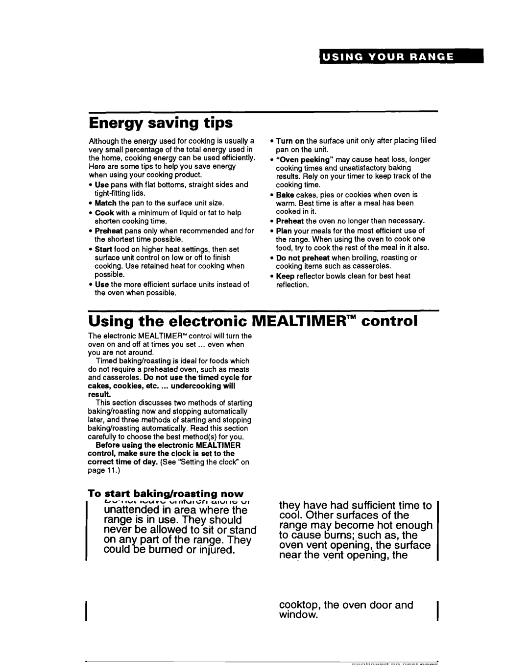 Whirlpool RS6755XY, RS675PXY manual Energy saving tips, Using the electronic Mealtimer control 