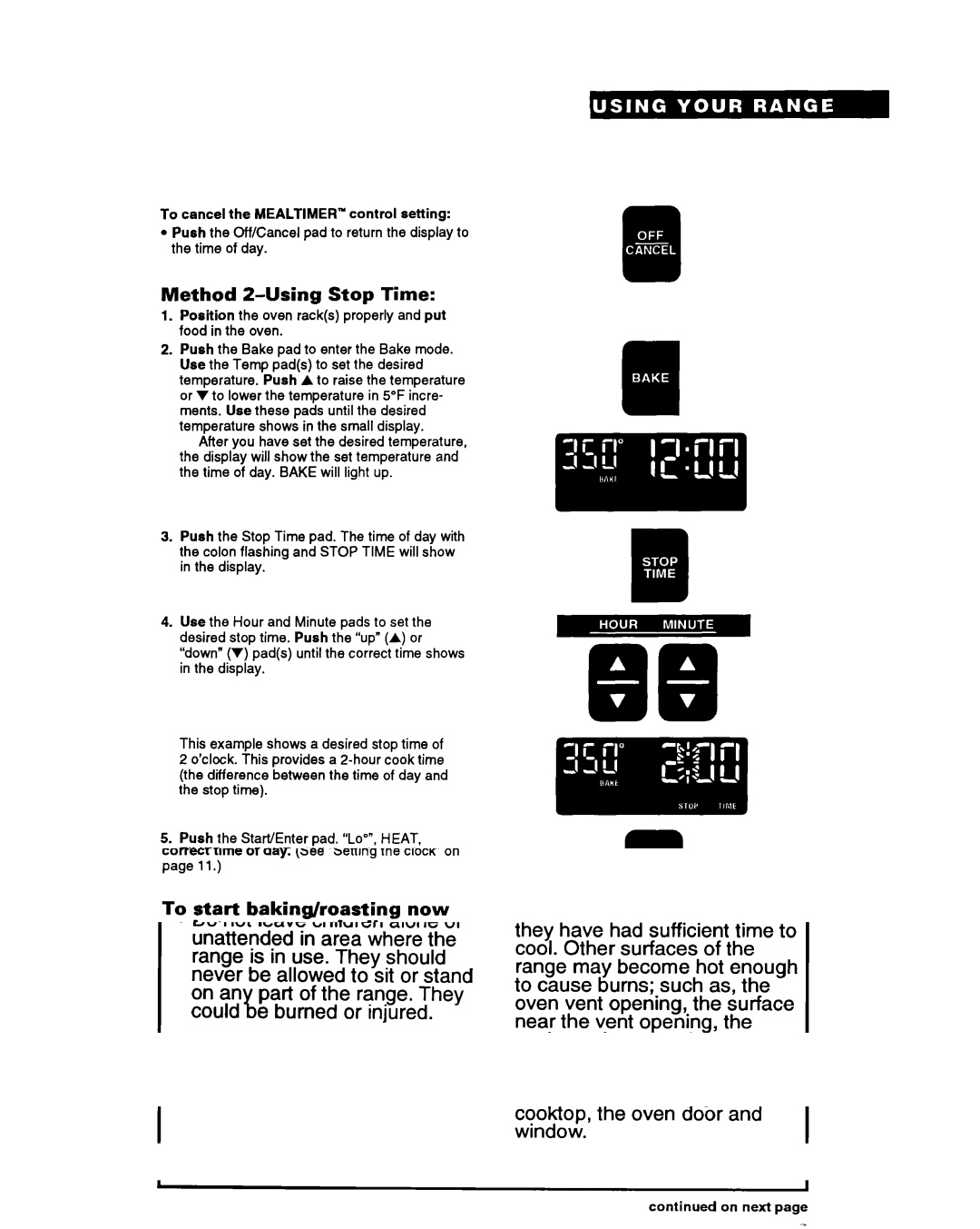 Whirlpool RS6755XY, RS675PXY manual Method Z-Using Stop Time 