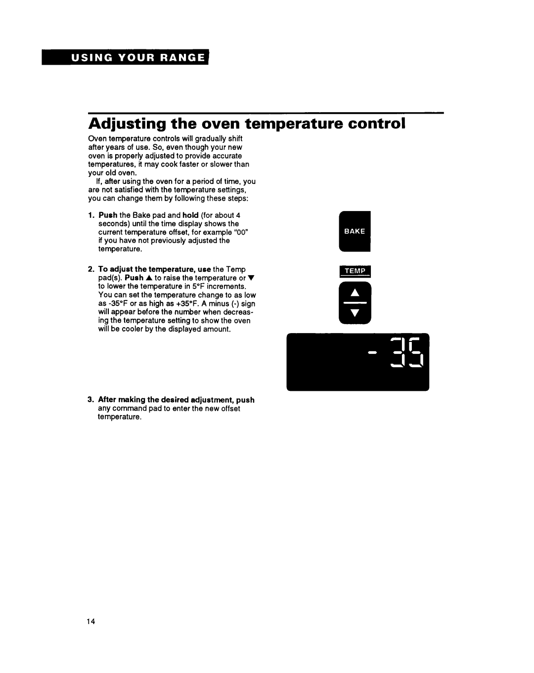 Whirlpool RS675PXY, RS6755XY manual Adjusting the oven temperature control 