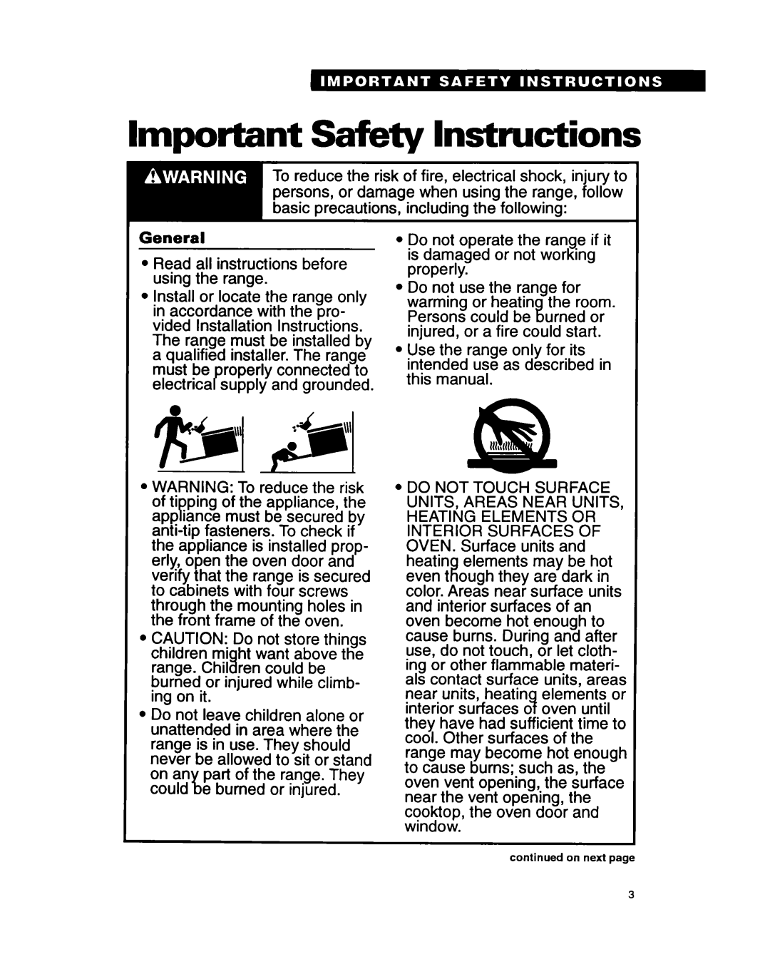 Whirlpool RS6755XY, RS675PXY manual Important Safety Instructions 