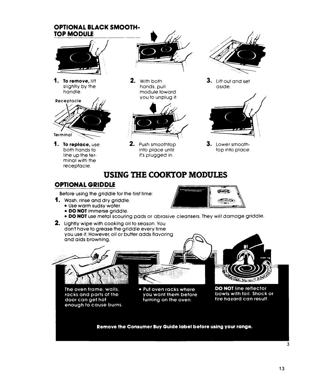 Whirlpool RS676PXL warranty Using the Cookiop Modules, Optional Black Smooth TOP Module, Optional Griddle 