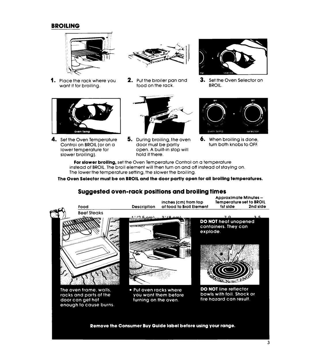 Whirlpool RS676PXL warranty Suggested Oven-rack Positions Broiling Times 