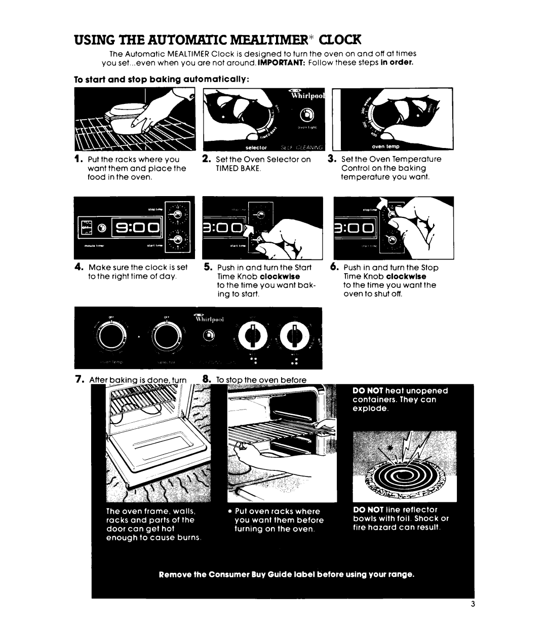 Whirlpool RS676PXL warranty Using the Automaiic Mealtimer Clock, To start and stop baking automatically, Special CAUlION 