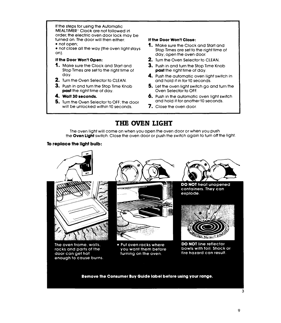 Whirlpool RS676PXL warranty Oven Light, The-Vent, Walt 30 seconds, To replace the light bulb 