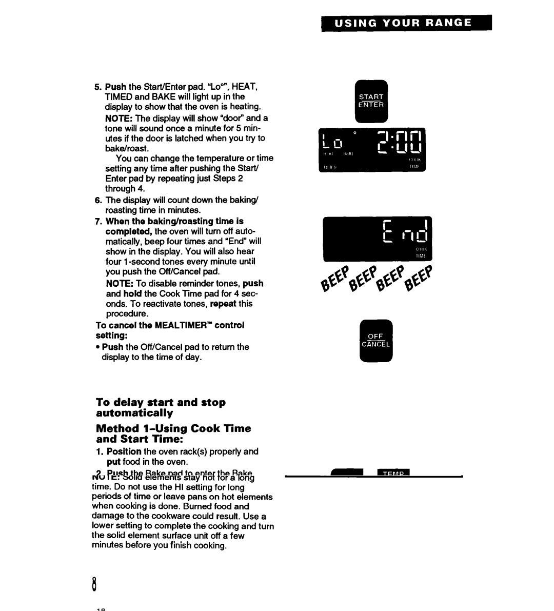 Whirlpool RS677PX important safety instructions To cancel the Mealtimer control setting 