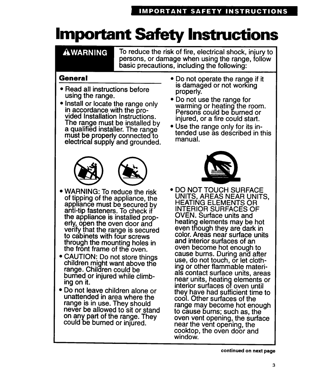 Whirlpool RS677PX important safety instructions Important Safety Instructions, General 