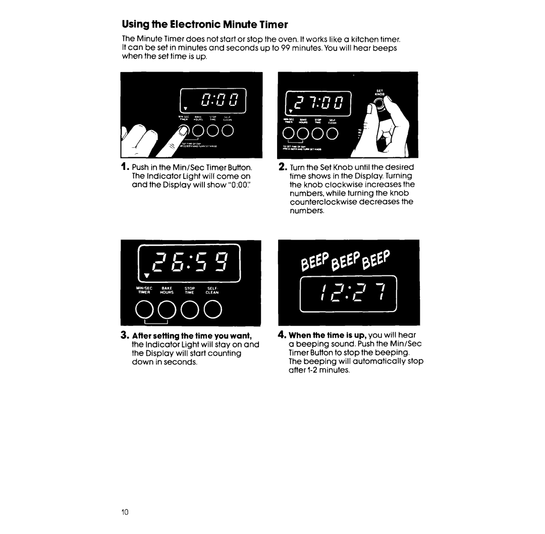 Whirlpool RS677PXV, RS676PXV manual Using the Electronic Minute Timer 