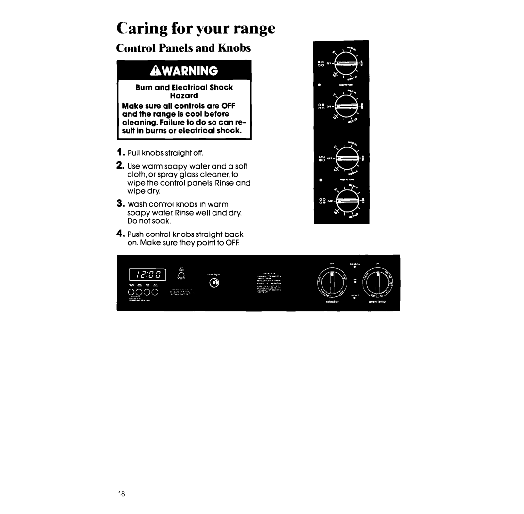 Whirlpool RS677PXV, RS676PXV manual Caring for your range, Control Panels and Knobs 