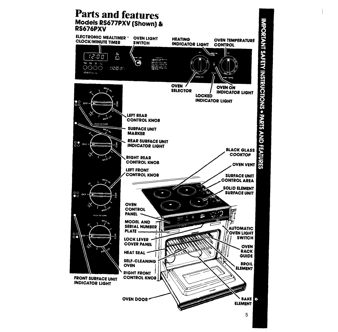 Whirlpool RS676PXV manual Parts and features, Odels RS677PXV Shown & nc NS676PXV 