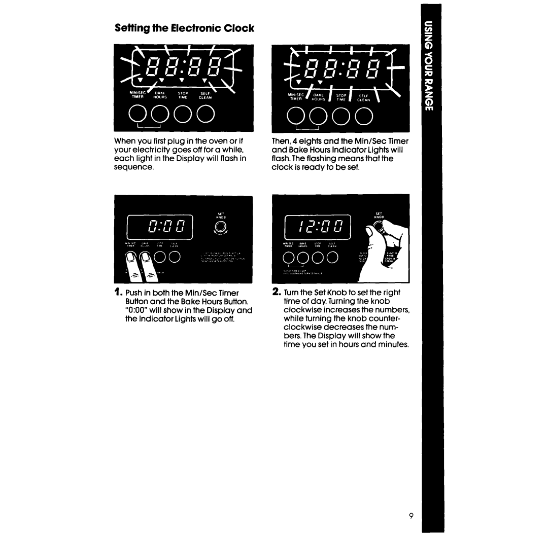 Whirlpool RS676PXV, RS677PXV manual Setting the Electronic Clock 