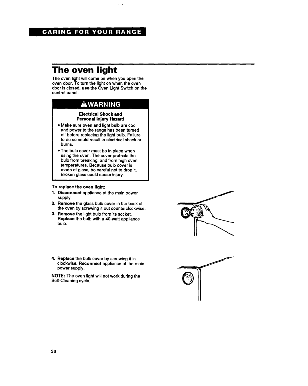 Whirlpool RS696PXB warranty Oven light 