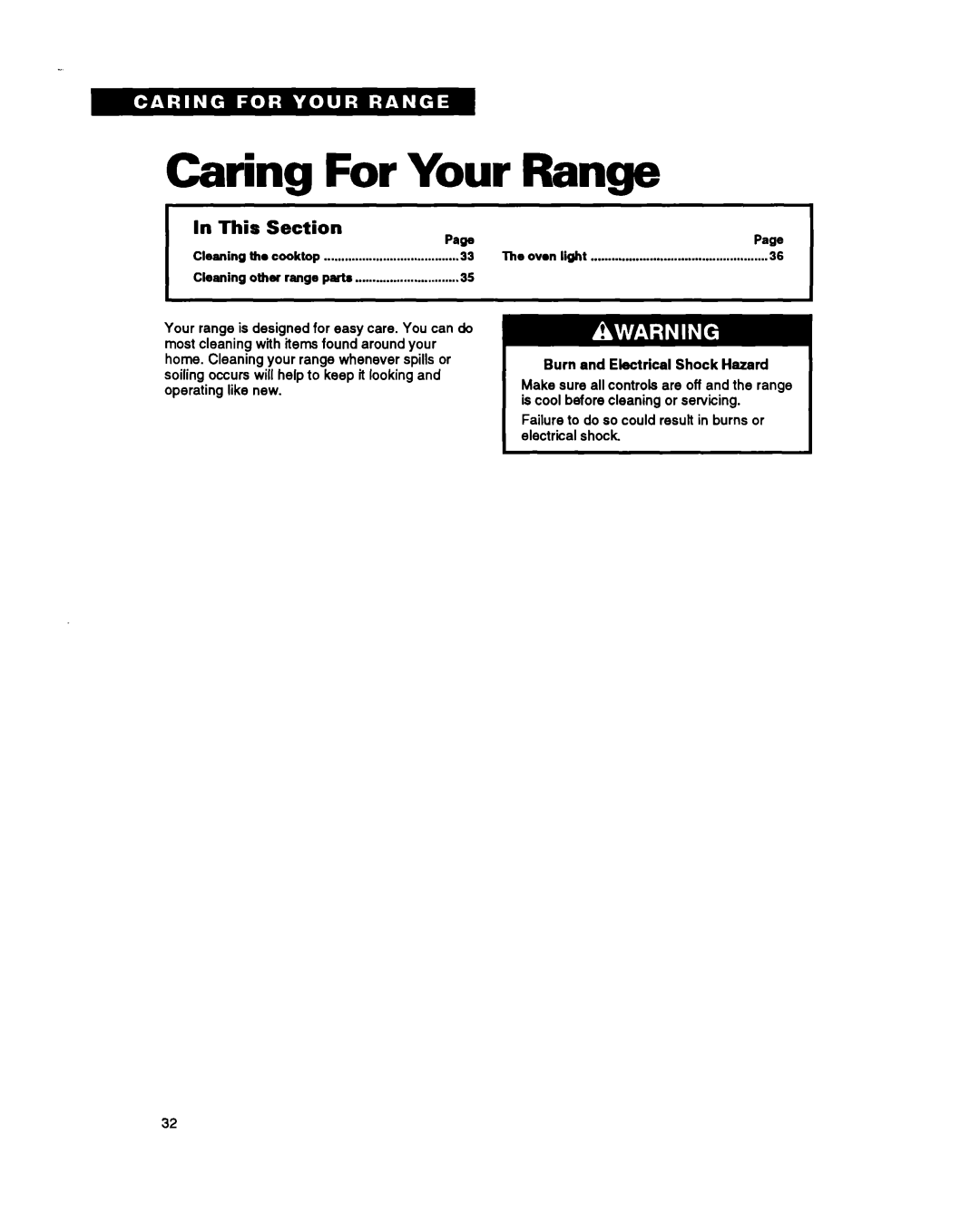 Whirlpool RS696PXB warranty Caring For Your Range, In This Section Paw 