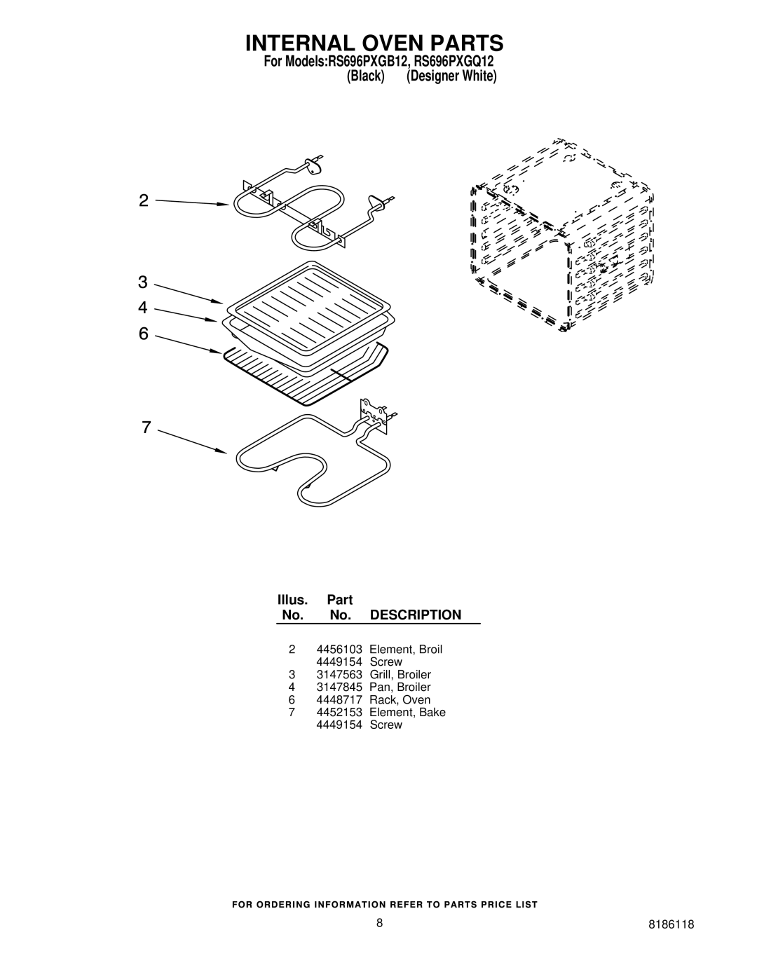 Whirlpool RS696PXGB12, RS696PXGQ12 manual Internal Oven Parts 