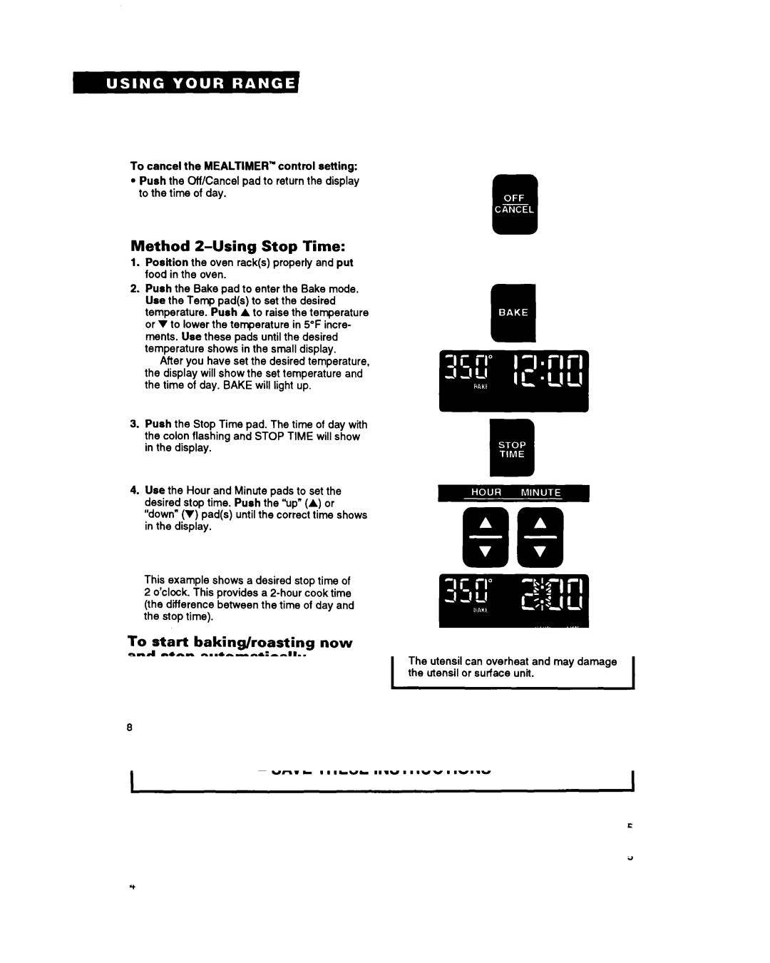 Whirlpool RS696PXY manual Method 2-Using Stop Time 