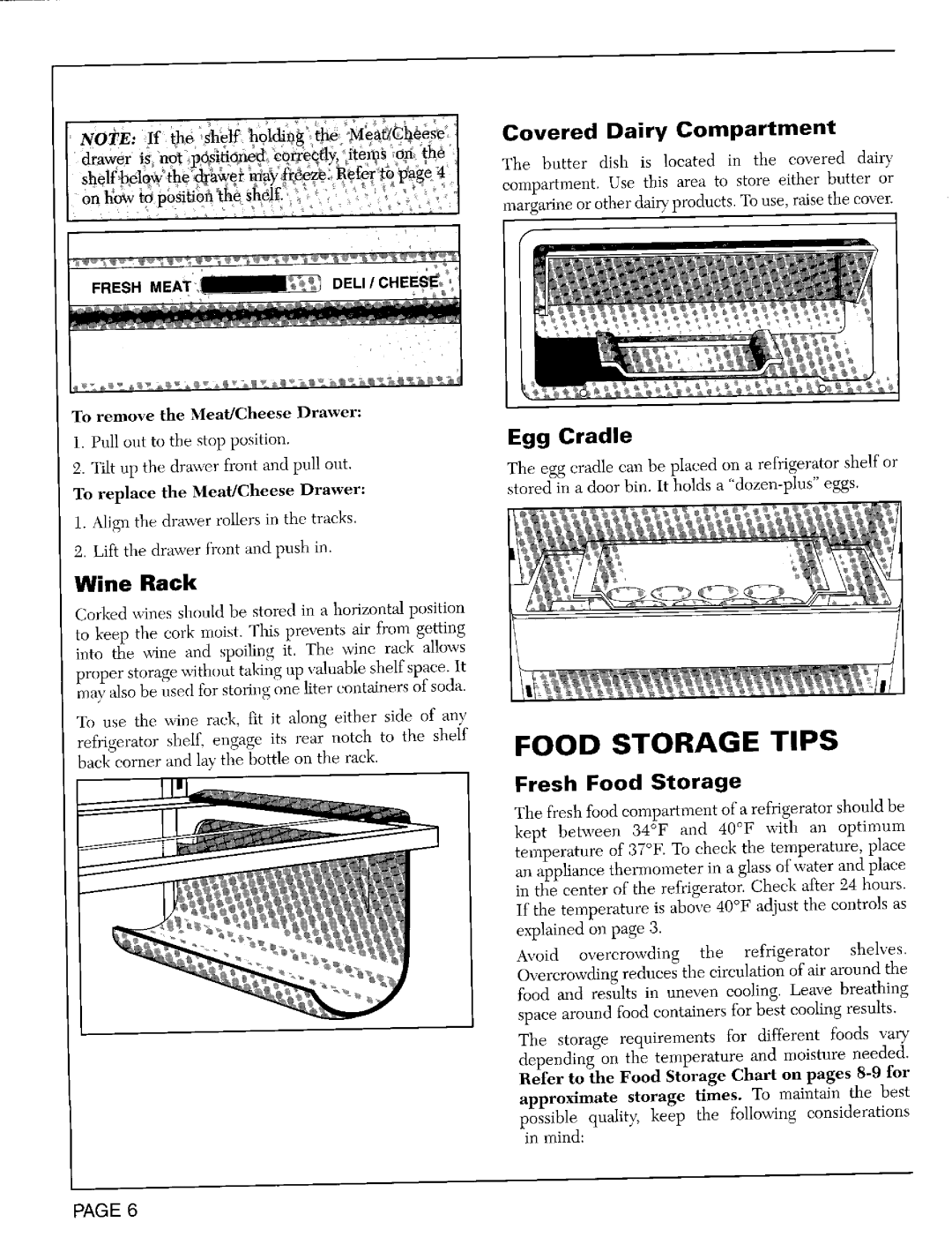 Whirlpool RSD2000, RSD2200 Wine Rack, Egg Cradle, Fresh Food Storage, Covered Dairy Compartment, ont/owto Doatiofime snell 