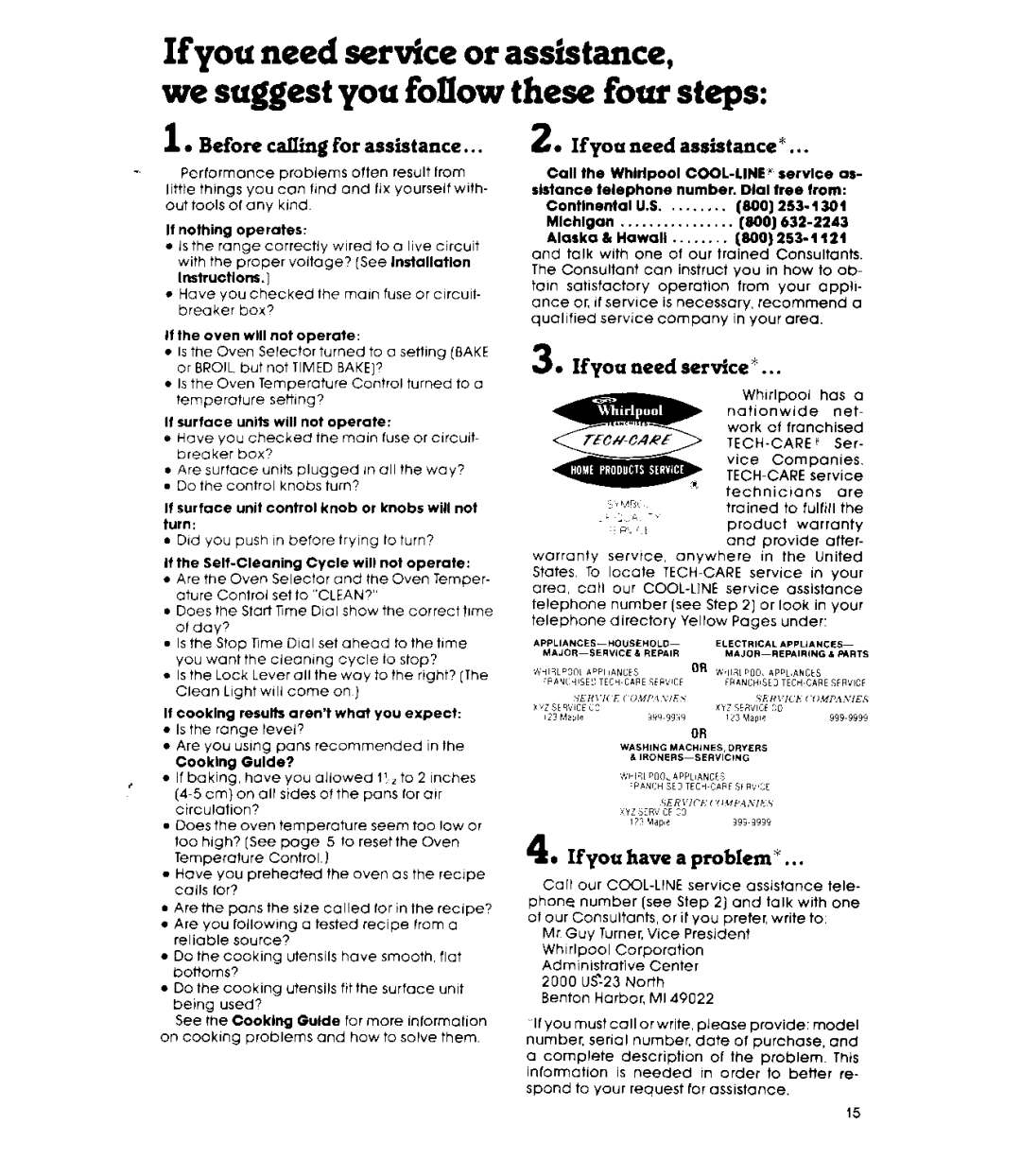 Whirlpool RS67OOXK, RSWOPXK warranty Assistance, these four steps 