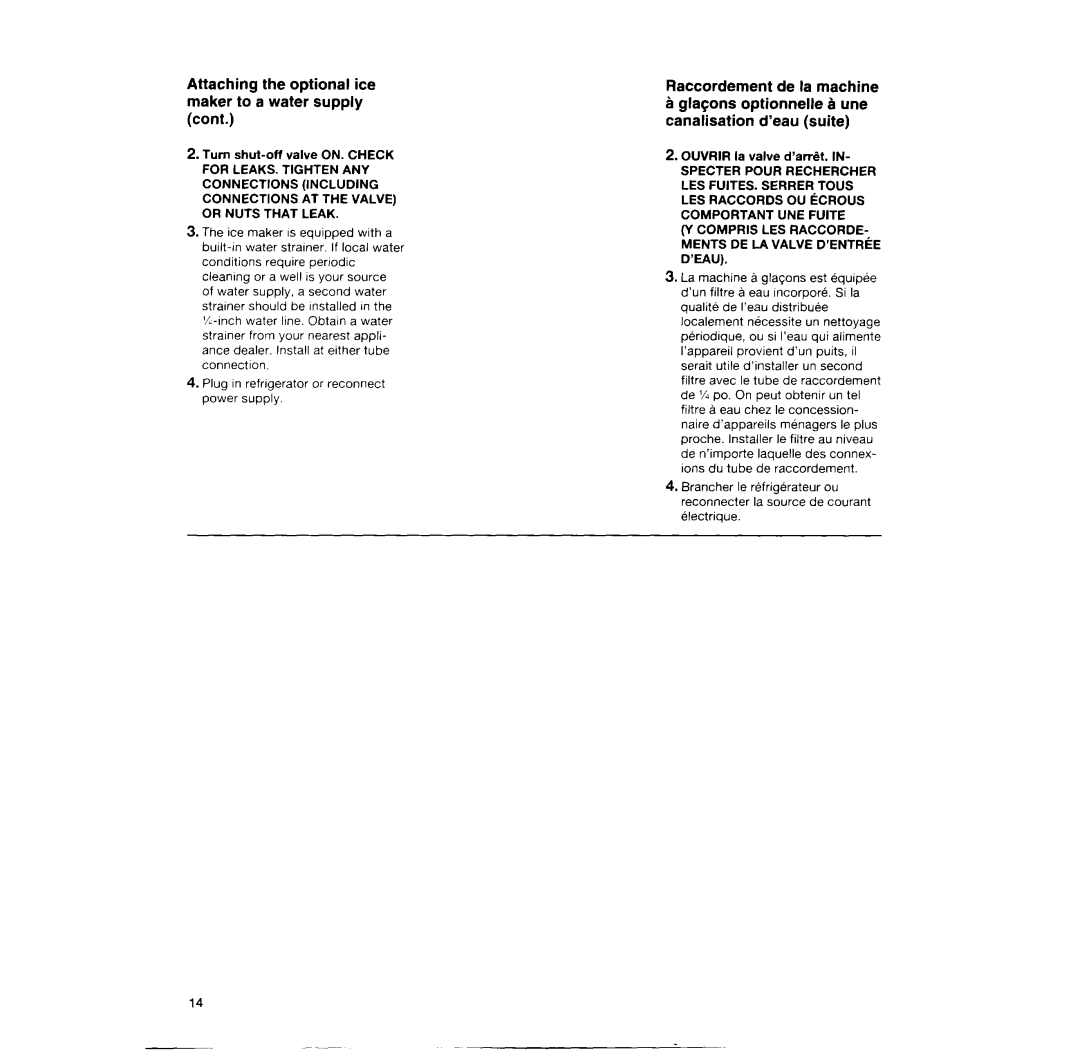 Whirlpool RT14BKXFN02 Attaching the optional ice maker to a water supply, Specter Pour Rechercher LES FUITES. Serrer Tous 