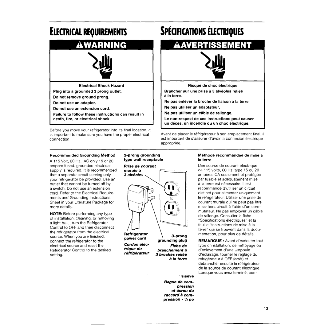 Whirlpool RT14BKXFN02 manual Eumw Requirements SPiCIFICATlONSilKlRlQUES 