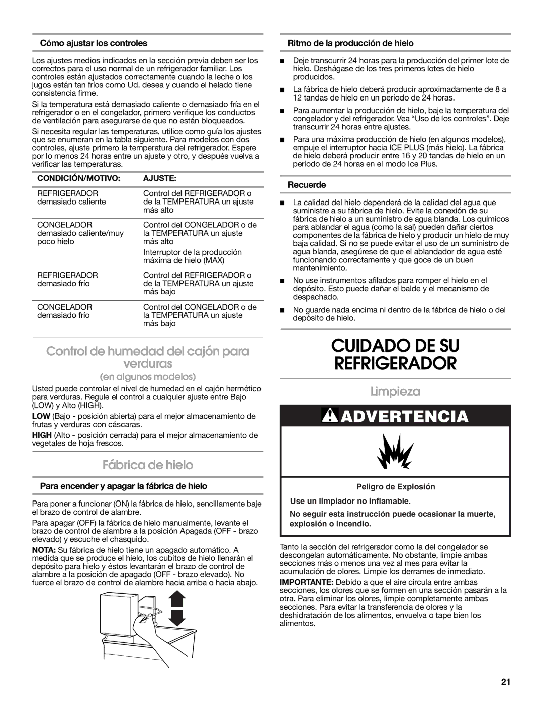 Whirlpool RT14BKXSQ00 Cuidado DE SU Refrigerador, Control de humedad del cajón para Verduras, Fábrica de hielo, Limpieza 