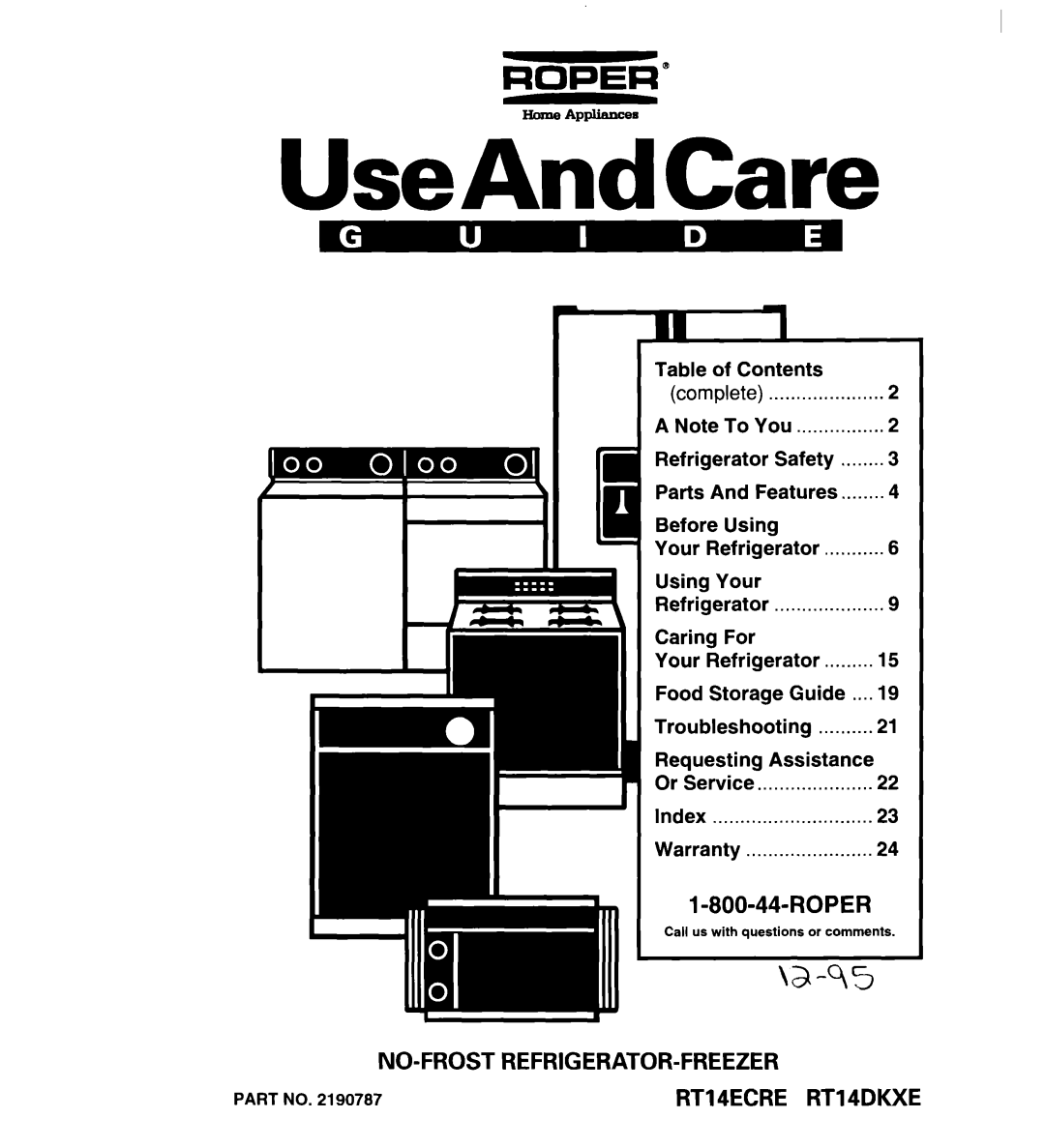 Whirlpool RT14ECRE, RT14DKXE warranty UseAndCare 