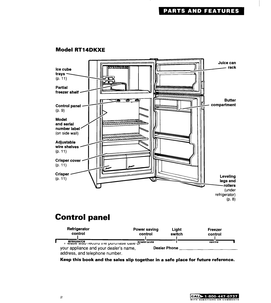 Whirlpool RT14ECRE warranty Model RT14DKXE 