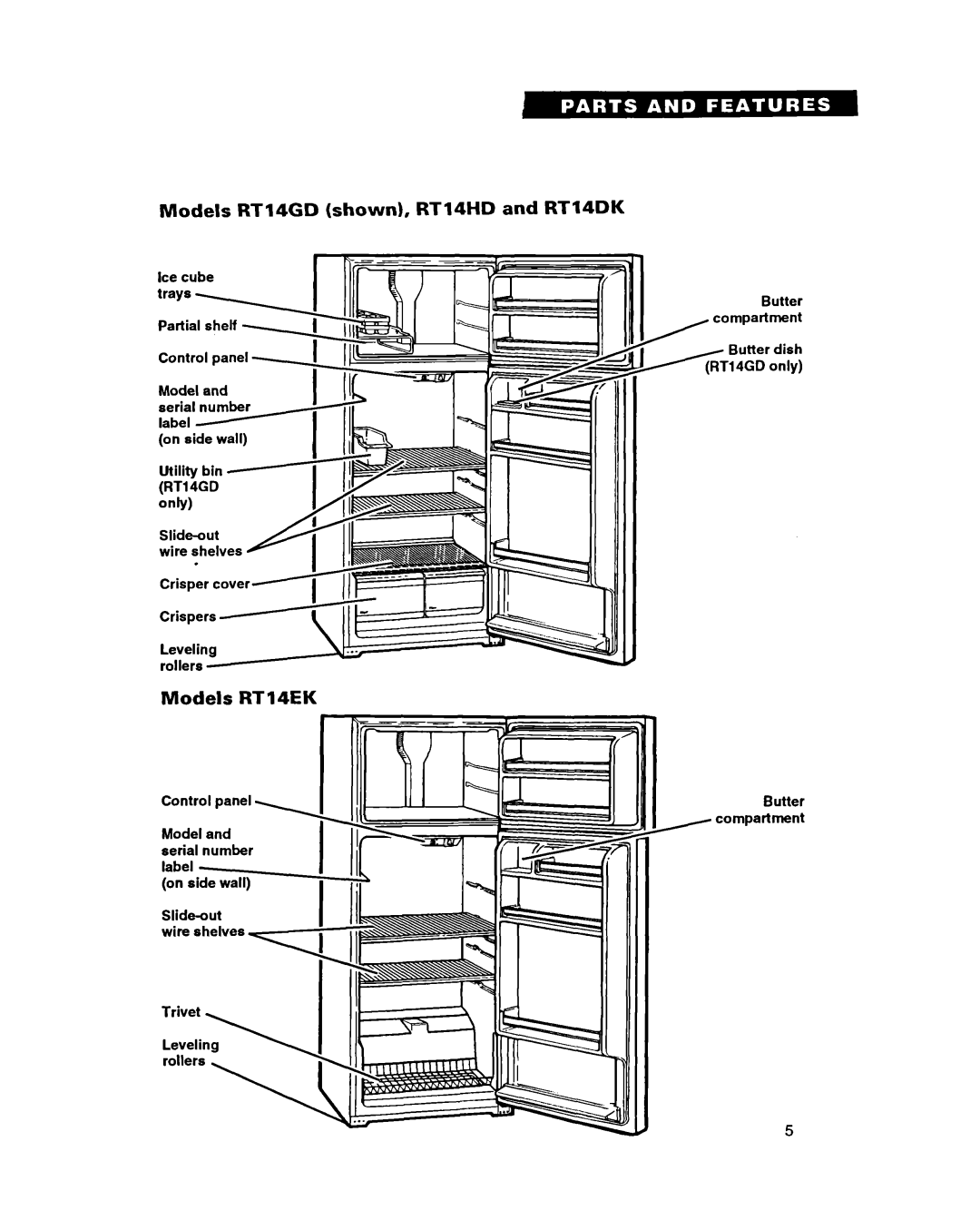 Whirlpool important safety instructions Models RT14GD shown, RT14HD and RT14DK, Models RT14EK 