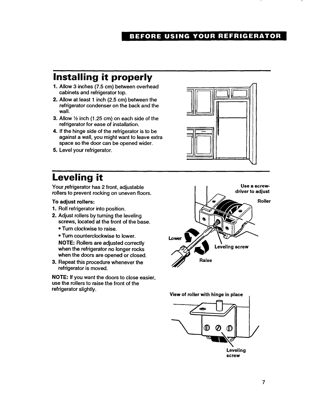 Whirlpool RT14HD, RT14GD, RT14EK important safety instructions Installing it properly, Leveling it 