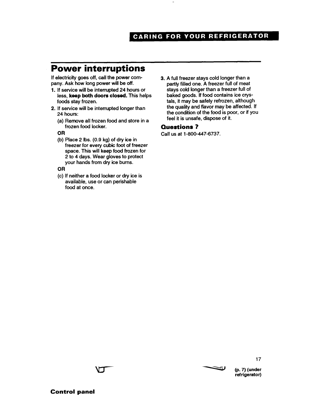 Whirlpool RTl4VK, RT14ZK warranty Power interruptions, Questions 