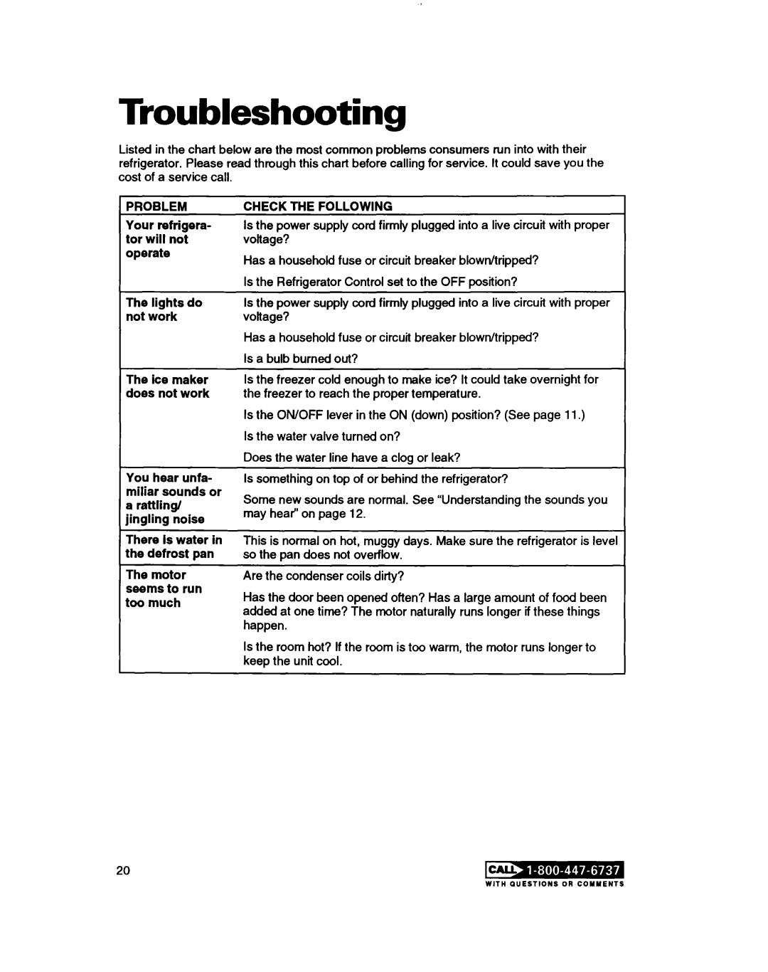 Whirlpool RT14ZK, RTl4VK warranty Troubleshooting, Lights do not work, Check the Following 