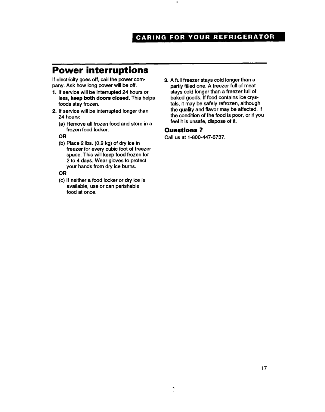 Whirlpool RTl4VK, RT14ZK warranty Power interruptions, Questions 