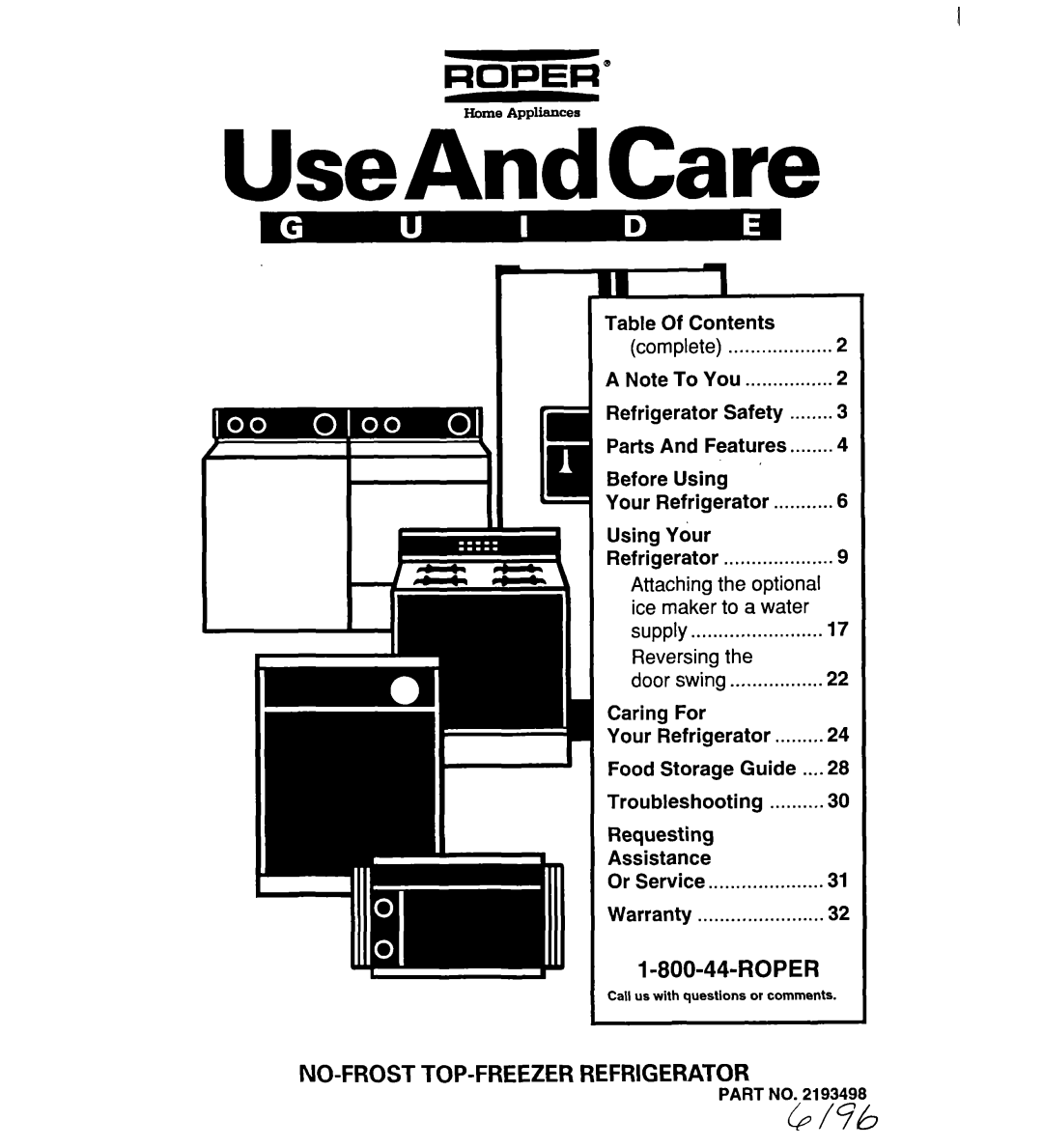 Whirlpool RT16DKXDN03 warranty Contents, Parts Features Before Using Your Refrigerator 